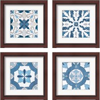 Framed 'Gypsy Wall Tile Blue Gray 4 Piece Framed Art Print Set' border=