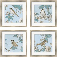 Framed 'Toile Birds 4 Piece Framed Art Print Set' border=