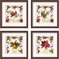 Framed Christmas Poinsettia Ribbon 4 Piece Framed Art Print Set