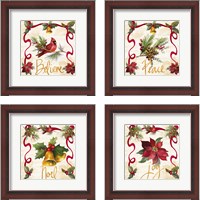 Framed 'Christmas Poinsettia Ribbon 4 Piece Framed Art Print Set' border=