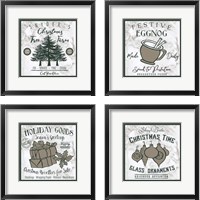 Framed 'Taupe Christmas Sign 4 Piece Framed Art Print Set' border=