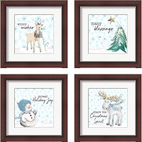 Framed 'Blue Whimsical Christmas 4 Piece Framed Art Print Set' border=