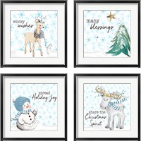 Framed Blue Whimsical Christmas 4 Piece Framed Art Print Set