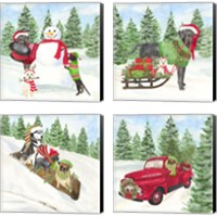 Framed 'Dog Days of Christmas 4 Piece Canvas Print Set' border=