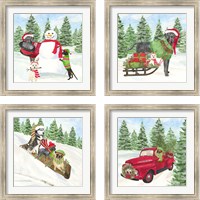 Framed Dog Days of Christmas 4 Piece Framed Art Print Set