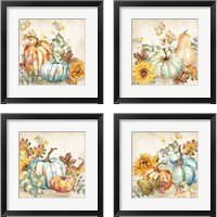 Framed 'Watercolor Harvest Pumpkin 4 Piece Framed Art Print Set' border=