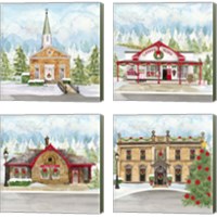 Framed 'Christmas Village 4 Piece Canvas Print Set' border=