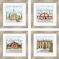 Framed 'Christmas Village 4 Piece Framed Art Print Set' border=