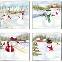 Framed 'Snowman Christmas 4 Piece Canvas Print Set' border=
