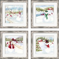 Framed 'Snowman Christmas 4 Piece Framed Art Print Set' border=