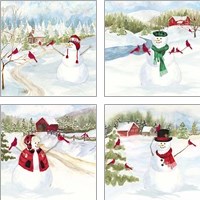 Framed 'Snowman Christmas 4 Piece Art Print Set' border=