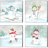 Framed 'Let it Snow Blue Snowman 4 Piece Canvas Print Set' border=