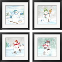 Framed Let it Snow Blue Snowman 4 Piece Framed Art Print Set