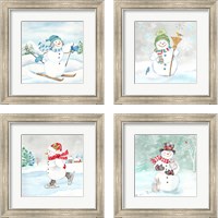 Framed Let it Snow Blue Snowman 4 Piece Framed Art Print Set