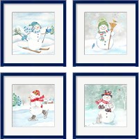 Framed 'Let it Snow Blue Snowman 4 Piece Framed Art Print Set' border=