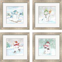 Framed 'Let it Snow Blue Snowman 4 Piece Framed Art Print Set' border=