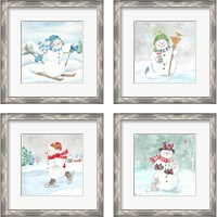 Framed 'Let it Snow Blue Snowman 4 Piece Framed Art Print Set' border=