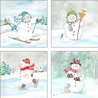 Framed 'Let it Snow Blue Snowman 4 Piece Art Print Set' border=