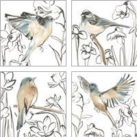 Framed 'Songbird Meadow 4 Piece Art Print Set' border=