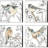 Framed Songbird Meadow 4 Piece Canvas Print Set