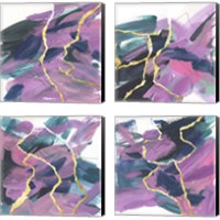 Framed 'Divided Violet 4 Piece Canvas Print Set' border=