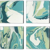 Framed 'Flowing Teal 4 Piece Canvas Print Set' border=