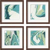 Framed 'Flowing Teal 4 Piece Framed Art Print Set' border=