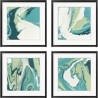 Framed 'Flowing Teal 4 Piece Framed Art Print Set' border=