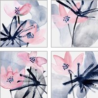 Framed 'Pink Water Lilies 4 Piece Art Print Set' border=