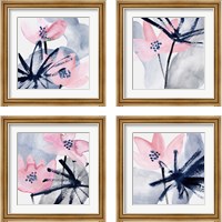 Framed 'Pink Water Lilies 4 Piece Framed Art Print Set' border=