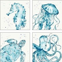 Framed 'Deep Sea 4 Piece Art Print Set' border=