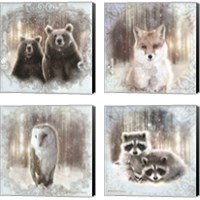 Framed 'Enchanted Winter Bears 4 Piece Canvas Print Set' border=