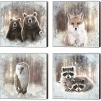 Framed 'Enchanted Winter Bears 4 Piece Canvas Print Set' border=
