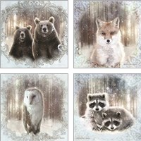 Framed 'Enchanted Winter Bears 4 Piece Art Print Set' border=