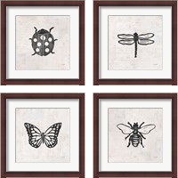 Framed 'Insect Stamp BW 4 Piece Framed Art Print Set' border=