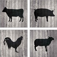 Framed Barn Animal 4 Piece Art Print Set