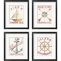Framed 'Floursack Nautical Red 4 Piece Framed Art Print Set' border=