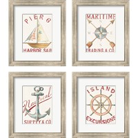 Framed 'Floursack Nautical Red 4 Piece Framed Art Print Set' border=