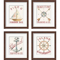 Framed Floursack Nautical Red 4 Piece Framed Art Print Set
