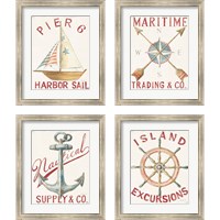 Framed Floursack Nautical Red 4 Piece Framed Art Print Set