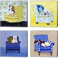 Framed 'Dogs on Chairs 4 Piece Canvas Print Set' border=