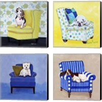 Framed 'Dogs on Chairs 4 Piece Canvas Print Set' border=