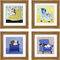 Framed 'Dogs on Chairs 4 Piece Framed Art Print Set' border=