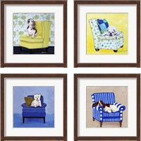 Framed 'Dogs on Chairs 4 Piece Framed Art Print Set' border=