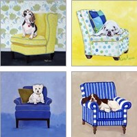 Framed 'Dogs on Chairs 4 Piece Art Print Set' border=