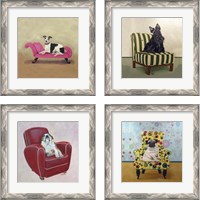 Framed 'Dogs on Chairs 4 Piece Framed Art Print Set' border=