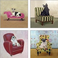 Framed 'Dogs on Chairs 4 Piece Art Print Set' border=