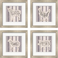Framed 'Striped Country Kitchen Animals 4 Piece Framed Art Print Set' border=