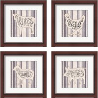 Framed Striped Country Kitchen Animals 4 Piece Framed Art Print Set