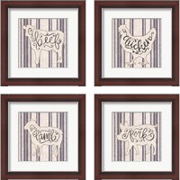 Framed 'Striped Country Kitchen Animals 4 Piece Framed Art Print Set' border=